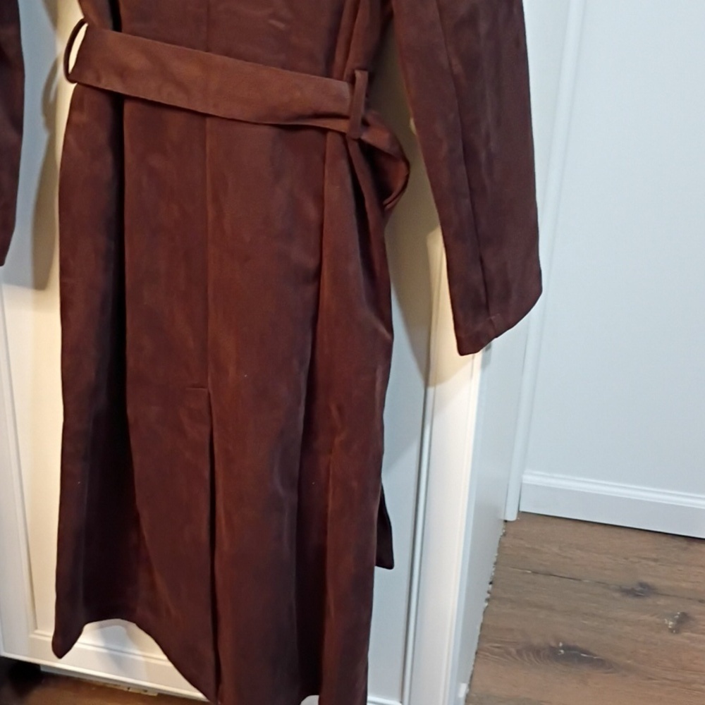New! Viral House Of Harlow 1969 Chocolate Faux Suede Trench XS - Picture 8 of 8